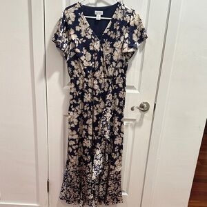 Nicole Miller Navy and Cream Floral Maxi Dress